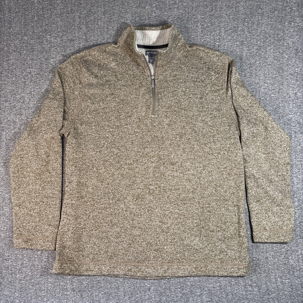 Van Heusen Brown Tan 1/4 Zip Long Sleeve Classic Fleece Pullover Size XL